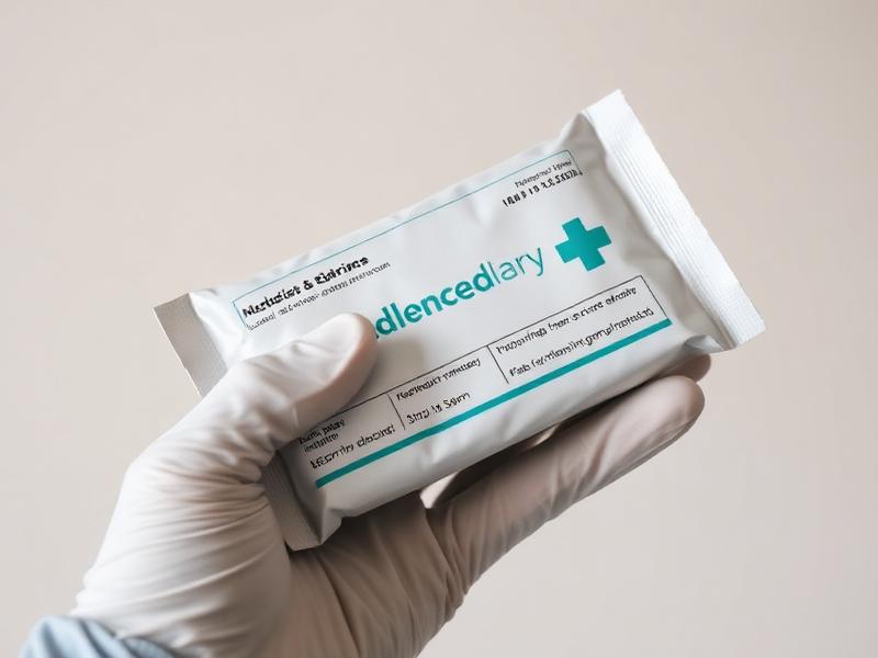 A sealed medication delivery package held in a gloved hand