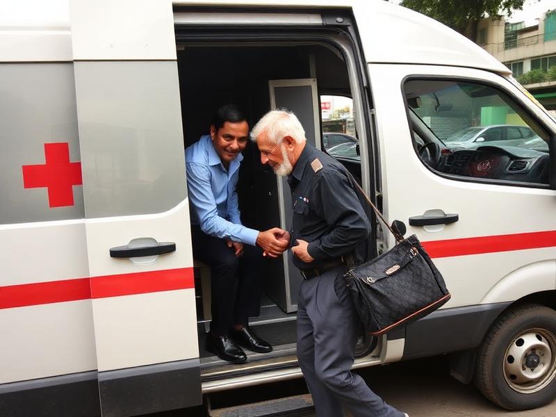 A driver helping an elderly passenger into an AafnoCare medical transport van